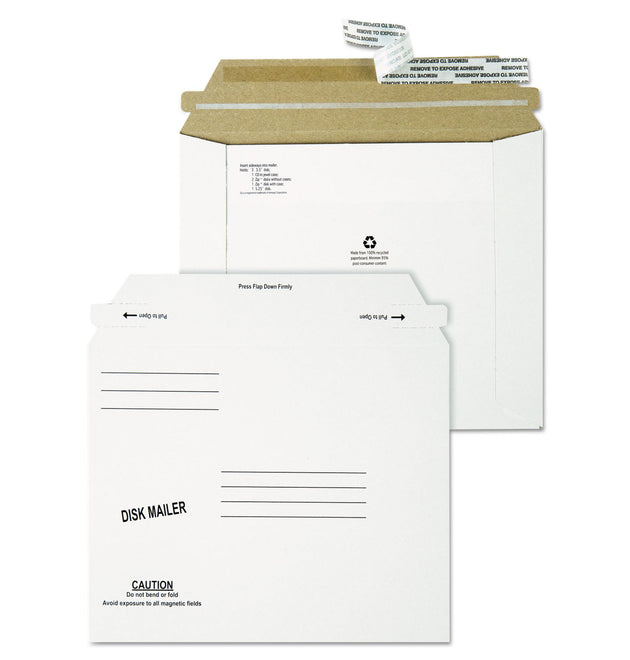 Economy Disk/CD Mailer for CDs/DVDs, Square Flap, Redi-Strip Adhesive Closure, 7.5 x 6.06, White, 100/Carton