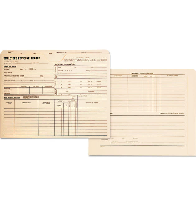 Employee Record Jacket, Straight Tab, Letter Size, Manila, 100/Box