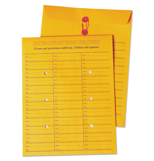 Brown Kraft String/Button Box-Style Interoffice Envelope, #97, Two-Sided Three-Column Format, 10 x 13, Brown Kraft, 100/Box