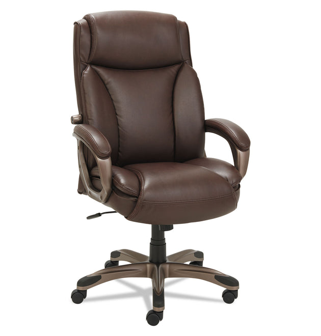 Alera Veon Series Executive High-Back Bonded Leather Chair, Supports Up to 275 lb, Brown Seat/Back, Bronze Base