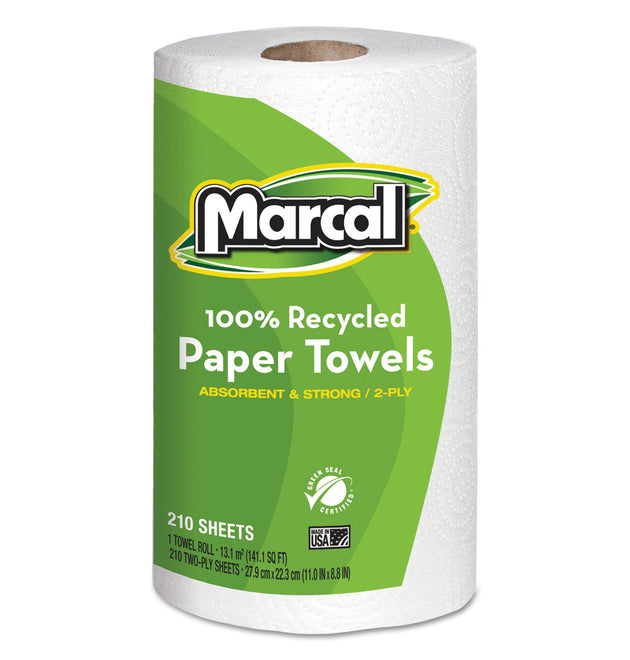 100% Premium Recycled Kitchen Roll Towels, 2-Ply, 11 x 8.8, White, 210 Sheets, 12 Rolls/Carton