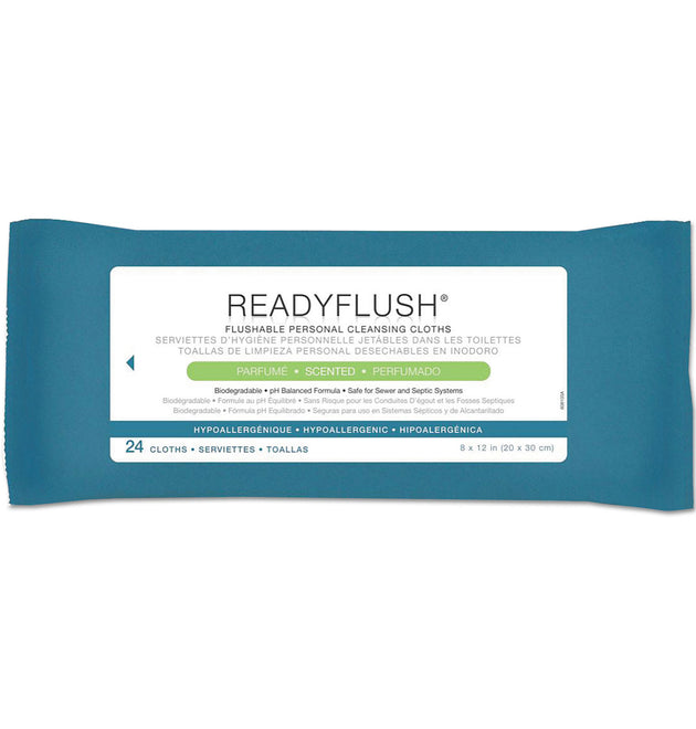 ReadyFlush Biodegradable Flushable Wipes, 1-Ply, 8 x 12, White, 24/Pack