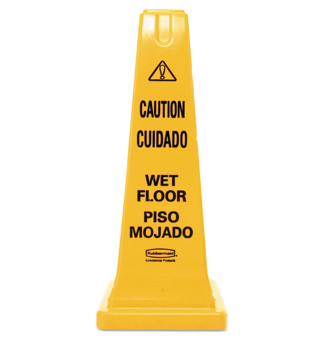 Multilingual Wet Floor Safety Cone, 10.55 x 10.5 x 25.63, Yellow