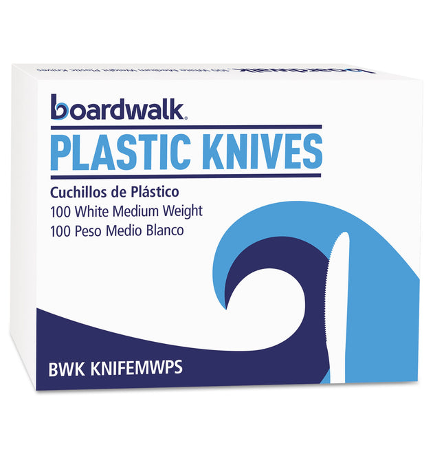 Mediumweight Polystyrene Cutlery, Knife, White, 100/Box