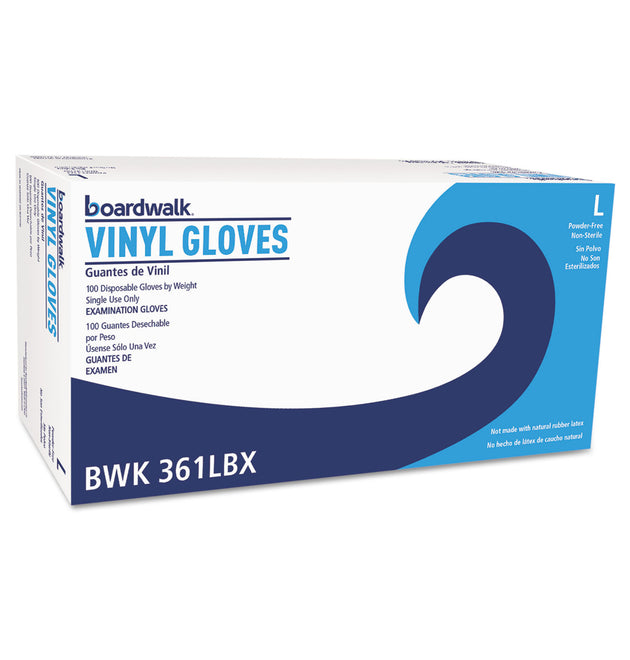 Exam Vinyl Gloves, Clear, Large, 3 3/5 mil, 100/Box, 10 Boxes/Carton