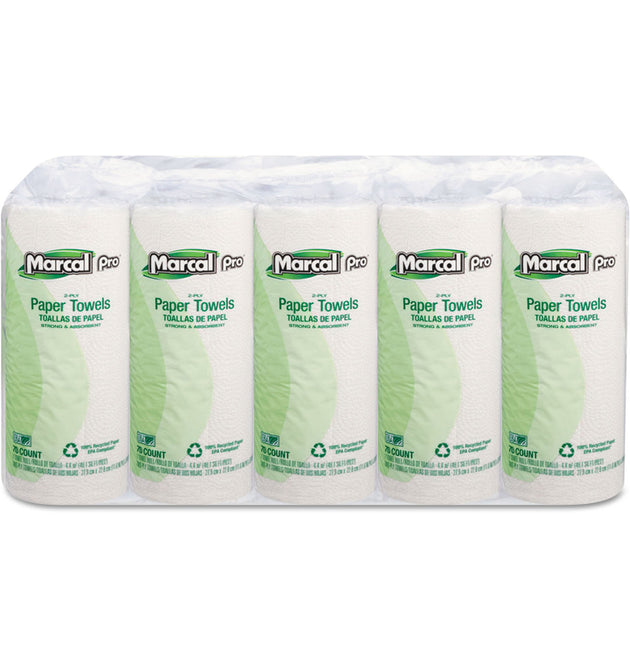 100% Premium Recycled Perforated Kitchen Roll Towels, 2-Ply, 11 x 9, White, 70/Roll, 15 Rolls/Carton