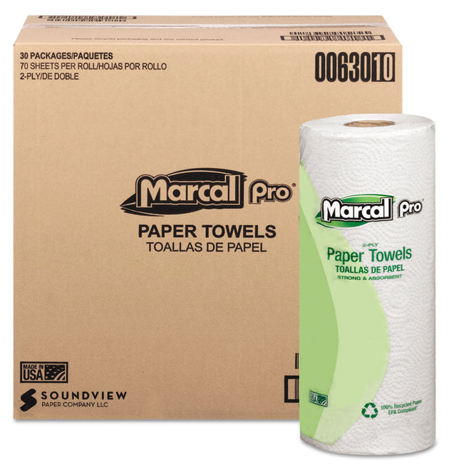 100% Premium Recycled Kitchen Roll Towels, 2-Ply, 11 x 9, White, 70/Roll, 30 Rolls/Carton