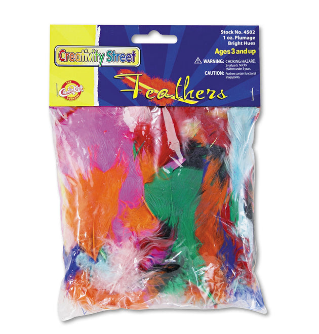 Chenille Kraft Bright Hues Feather Assortment, Natural Turkey Plumage, 1 oz, Approximately 325/Pack