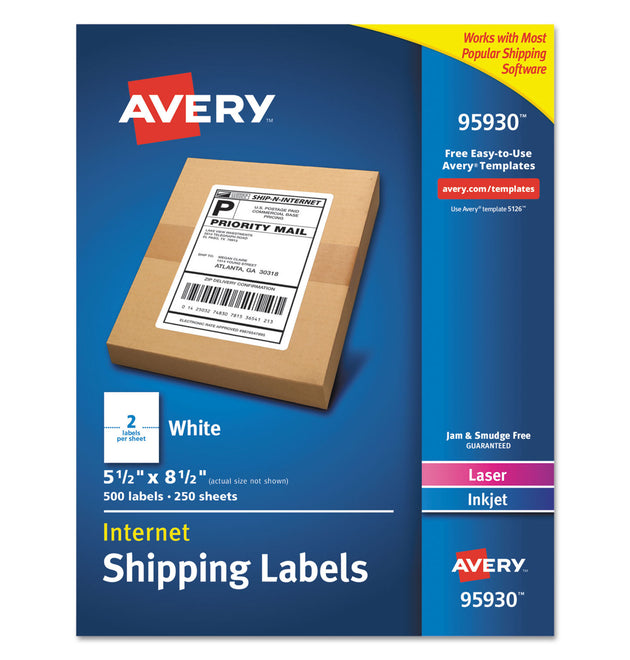 White Shipping Labels-Bulk Packs, Inkjet/Laser Printers, 5.5 x 8.5, White, 2/Sheet, 250 Sheets/Box