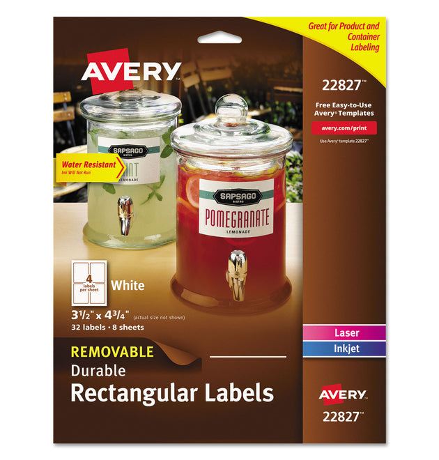 Removable Print-to-the-Edge White Labels w/ Sure Feed, 3.5 x 4.75, 32/Pack