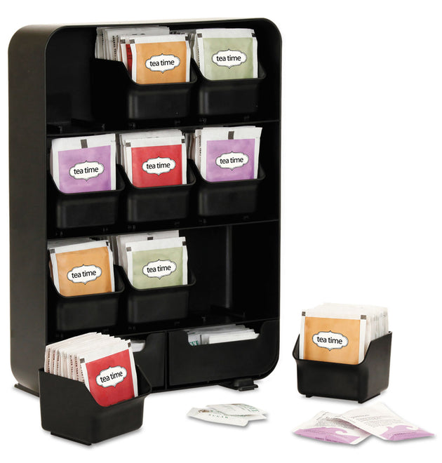 Baggy Nine-Drawer Tea Bag and Accessory Holder, 10.24 x 4.33 x 13.11, Black