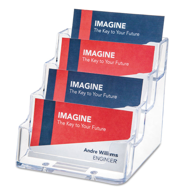 4-Pocket Business Card Holder, Holds 200 Cards, 3.94 x 3.5 x 3.75, Plastic, Clear