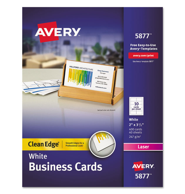 Clean Edge Business Cards, Laser, 2 x 3.5, White, 400 Cards, 10 Cards/Sheet, 40 Sheets/Box