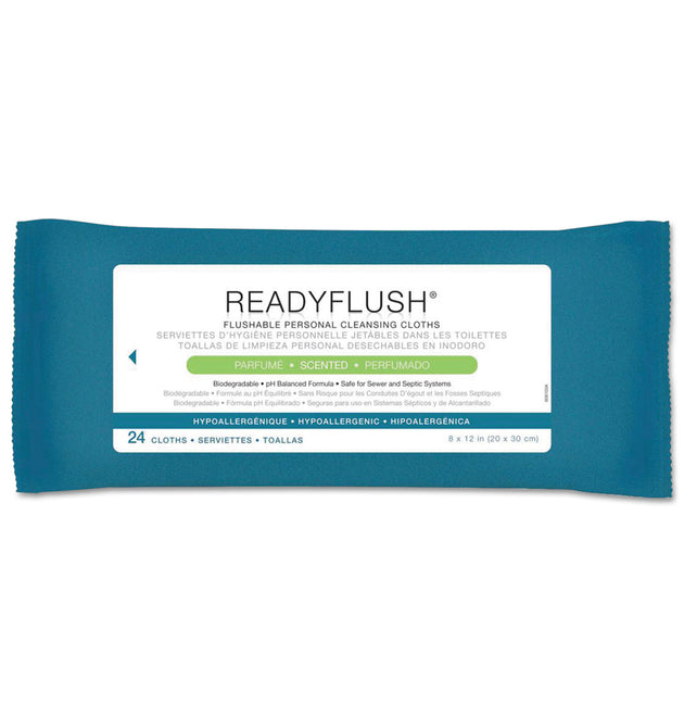 ReadyFlush Biodegradable Flushable Wipes, 1-Ply, 8 x 12, White, 24/Pack, 24 Packs/Carton