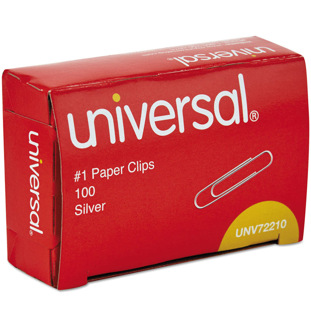 Paper Clips, #1, Smooth, Silver, 100 Clips/Box, 10 Boxes/Pack