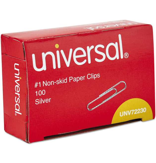 Paper Clips, #1, Nonskid, Silver, 100 Clips/Box, 10 Boxes/Pack