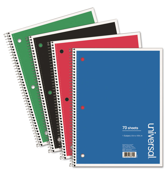 Wirebound Notebook, 1-Subject, Wide/Legal Rule, Assorted Cover Colors, (70) 10.5 x 8 Sheets, 4/Pack