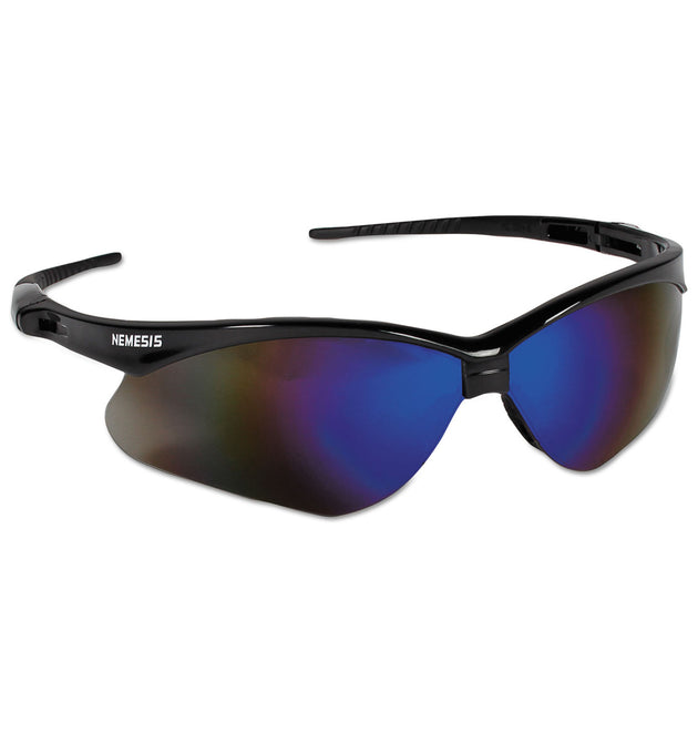 Nemesis Safety Glasses, Black Frame, Blue Mirror Lens