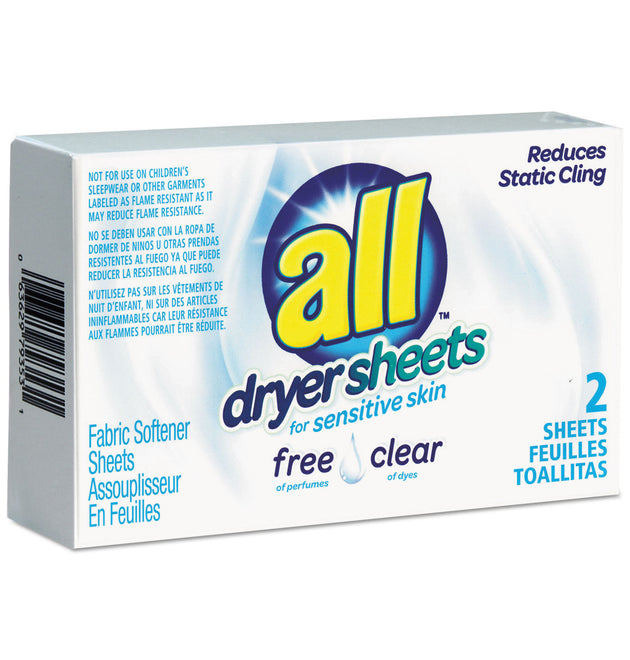 Free Clear Vend Pack Dryer Sheets, Fragrance Free, 2 Sheets/Box, 100 Box/Carton