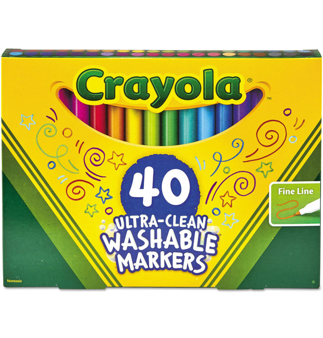 Ultra-Clean Washable Markers, Fine Bullet Tip, Assorted Colors, 40/Set