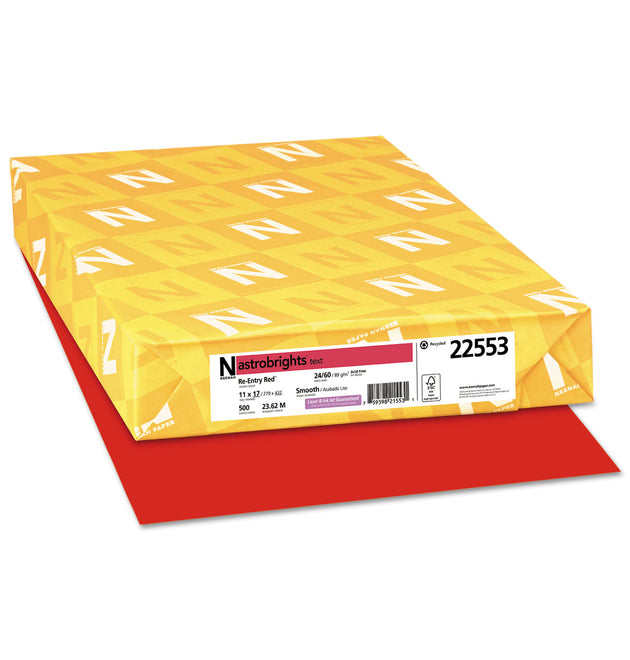 Color Paper, 24 lb Bond Weight, 11 x 17, Re-Entry Red, 500/Ream