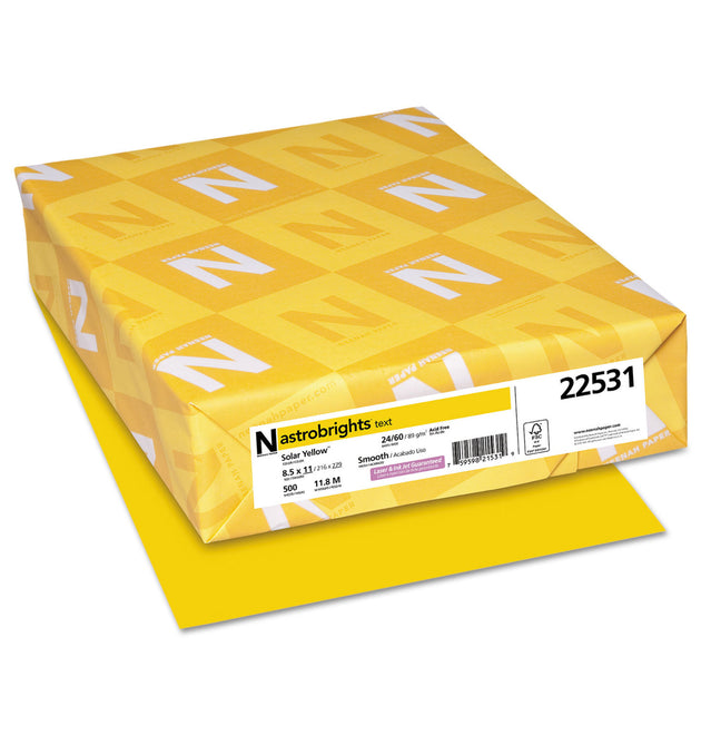 Color Paper, 24 lb Bond Weight, 8.5 x 11, Solar Yellow, 500/Ream