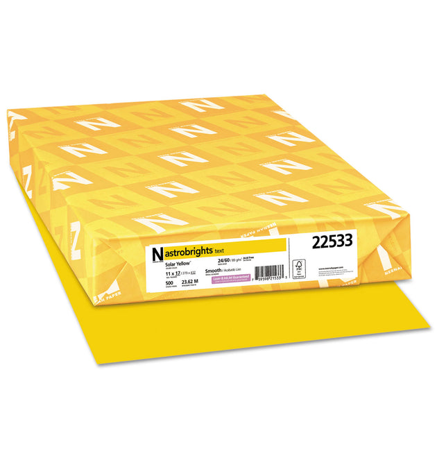 Color Paper, 24 lb Bond Weight, 11 x 17, Solar Yellow, 500/Ream