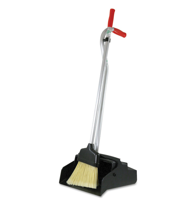 Ergo Dustpan With Broom, 12w x 33h, Metal with Vinyl Coated Handle, Red/Silver