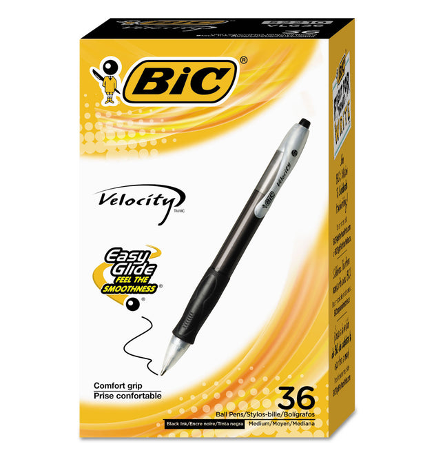 Velocity Easy Glide Ballpoint Pen Value Pack, Retractable, Medium 1 mm, Black Ink, Black Barrel, 36/Pack