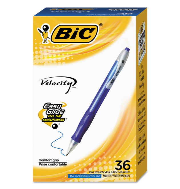 Velocity Easy Glide Ballpoint Pen Value Pack, Retractable, Medium 1 mm, Blue Ink, Translucent Blue Barrel, 36/Pack