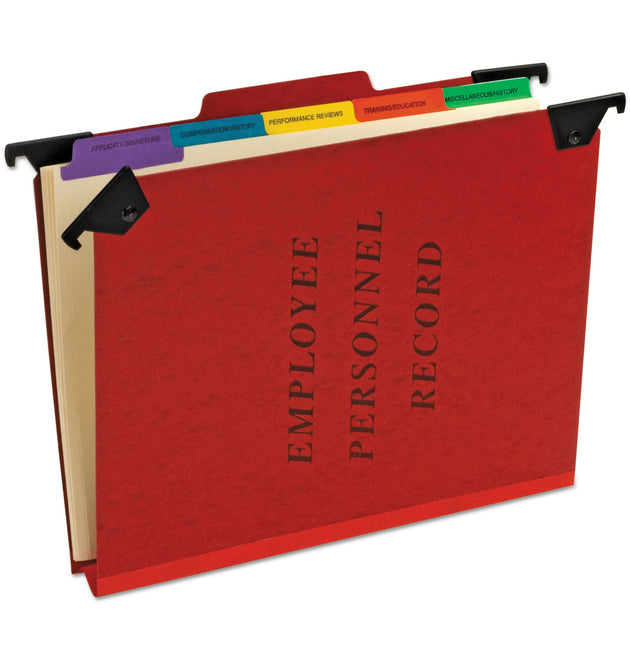 Hanging-Style Personnel Folders, 5 Dividers with 1/5-Cut Tabs, 1/3-Cut Exterior Tabs, Letter Size, Red