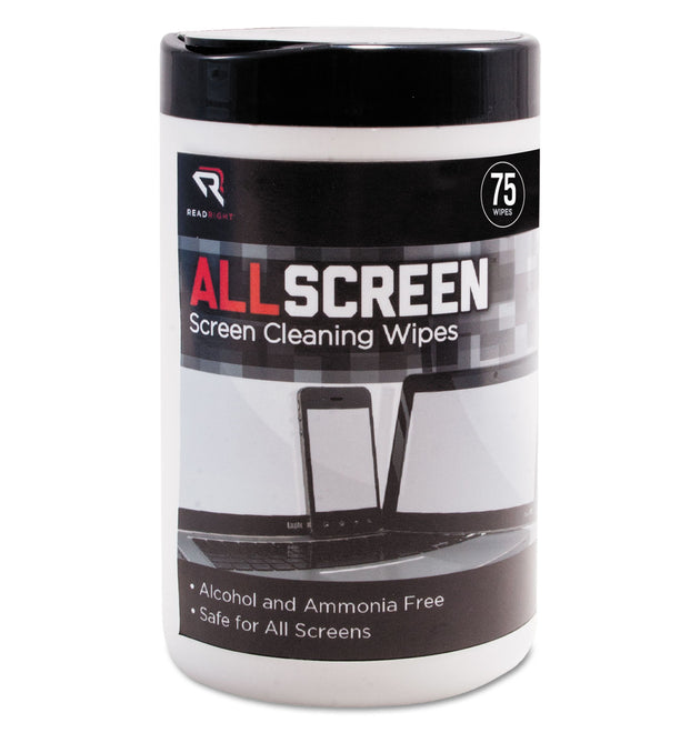 AllScreen Screen Cleaning Wipes, 1-Ply, 6 x 6, Unscented, White, 75/Tub