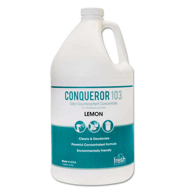 Conqueror 103 Odor Counteractant Concentrate, Lemon, 1 gal Bottle, 4/Carton