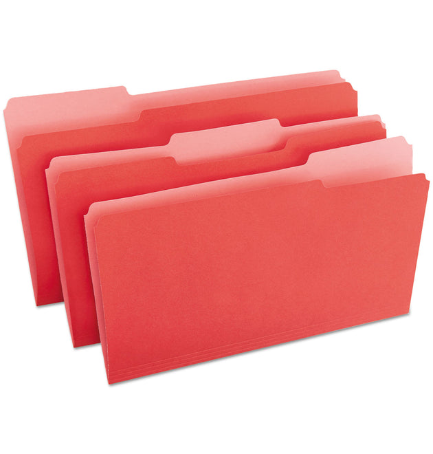 Deluxe Colored Top Tab File Folders, 1/3-Cut Tabs: Assorted, Legal Size, Red/Light Red, 100/Box