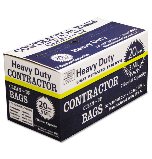 Heavy-Duty Contractor Clean-Up Bags, 60 gal, 3 mil, 32