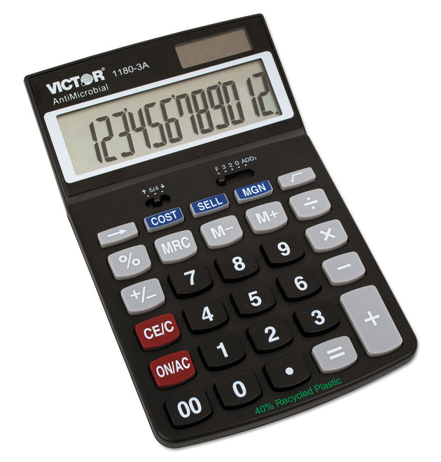 1180-3A Antimicrobial Desktop Calculator, 12-Digit LCD