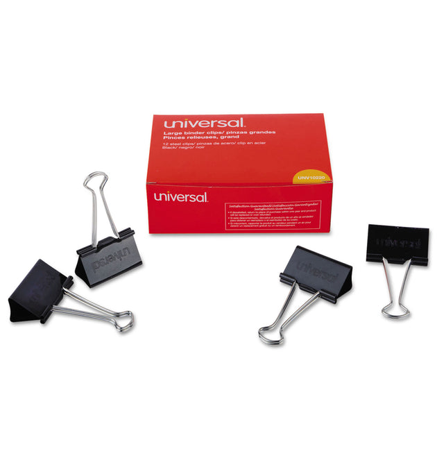 Binder Clips, Large, Black/Silver, 12/Box