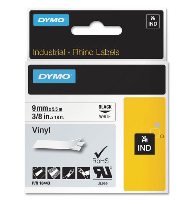 Rhino Permanent Vinyl Industrial Label Tape, 0.37