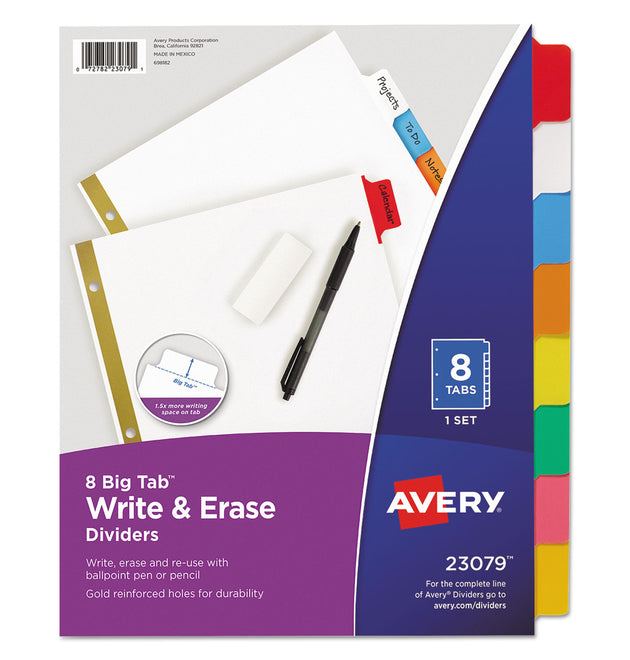 Write and Erase Big Tab Paper Dividers, 8-Tab, 11 x 8.5, White, Assorted Tabs,1 Set