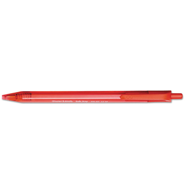 InkJoy 100 RT Ballpoint Pen, Retractable, Medium 1 mm, Red Ink, Translucent Red Barrel, Dozen