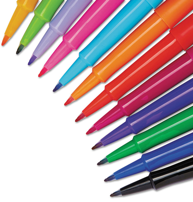 Flair Porous Point Stick Pen, Assorted Ink, Medium, Dozen