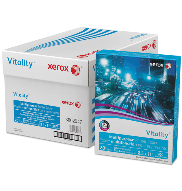 Vitality Multipurpose Print Paper, 92 Bright, 20 lb Bond Weight, 8.5 x 11, White, 500 Sheets/Ream, 10 Reams/Carton