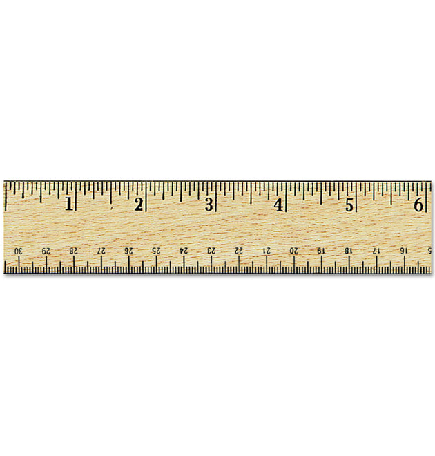 Flat Wood Ruler w/Double Metal Edge, Standard, 12