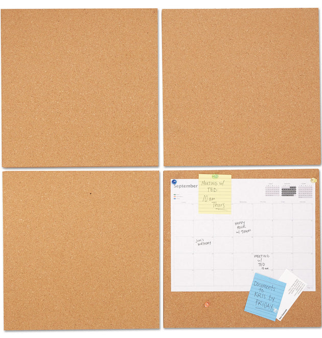 Cork Tile Panels, 12 x 12, Brown Surface, 4/Pack