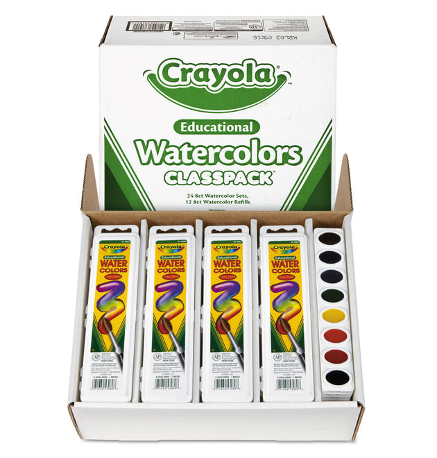 Watercolors, 8 Assorted Colors, Palette Tray, 36/Carton