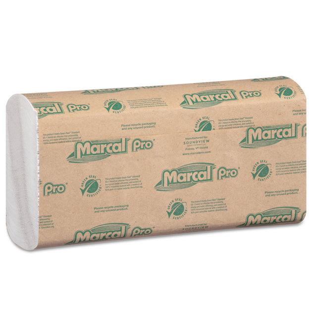 100% Recycled Folded Paper Towels, C-Fold, 1-Ply, 12.88 x 10.13, White, 150/Pack, 16 Packs/Carton