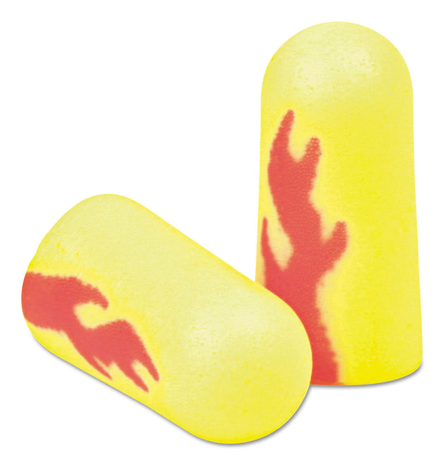 E-A-Rsoft Blasts Earplugs, Cordless, Foam, Yellow Neon/Red Flame, 200 Pairs/Box