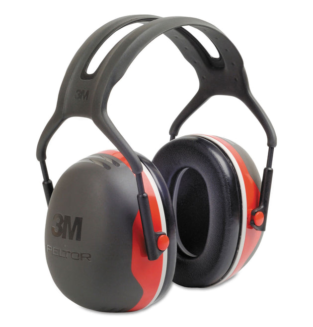 PELTOR X3A Over-the-Head Earmuffs, 28 dB NRR, Black/Red, 10/Ctn