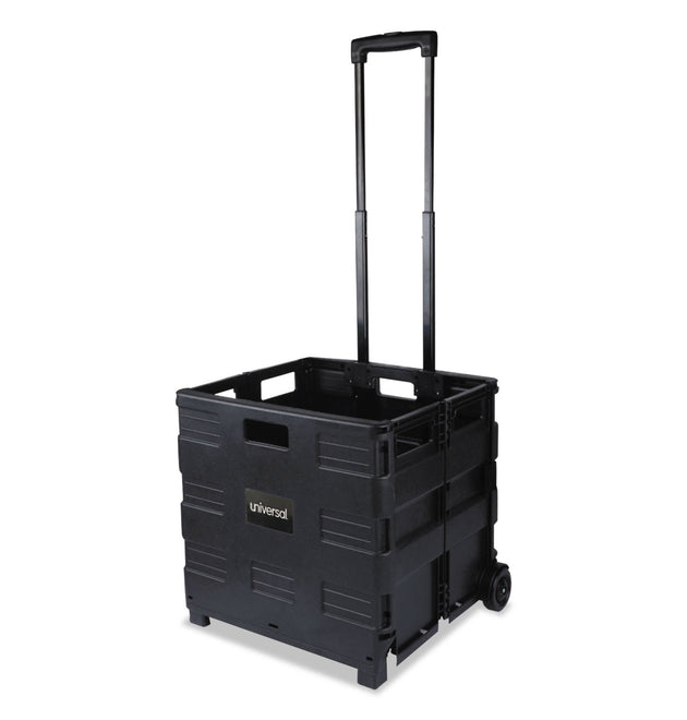 Collapsible Mobile Storage Crate, Plastic, 18.25 x 15 x 18.25 to 39.37, Black