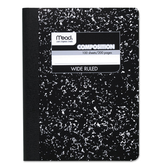 Black Marble Composition Book, Wide Rule, 9-3/4 x 7-1/2, 100 Sheets